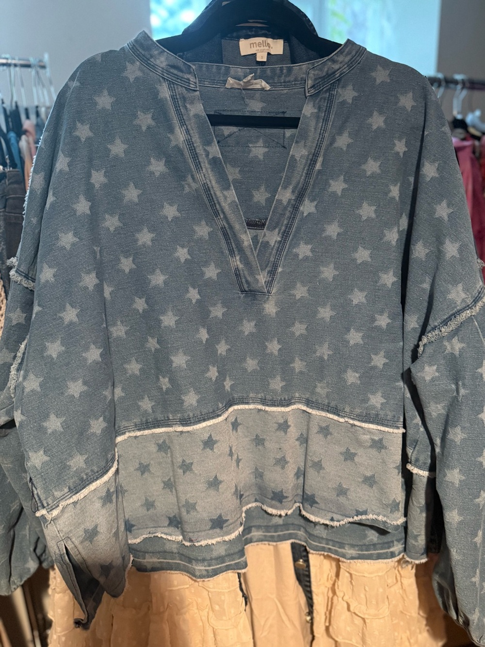 Denim Blue Star-Print Pullover Sweater